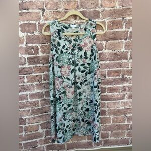 New J. Jill Love Linen M pleat front Scoop Neck hydrangea floral sheath dress